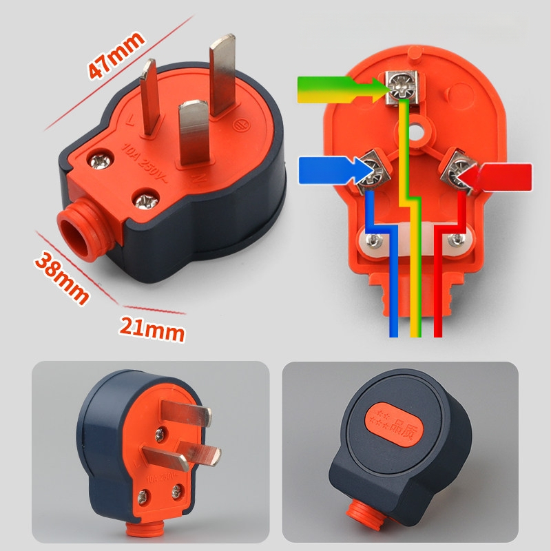 Conector triplu anti-cădere, cupru pur, 10/16 A, priză trifazică de înaltă putere