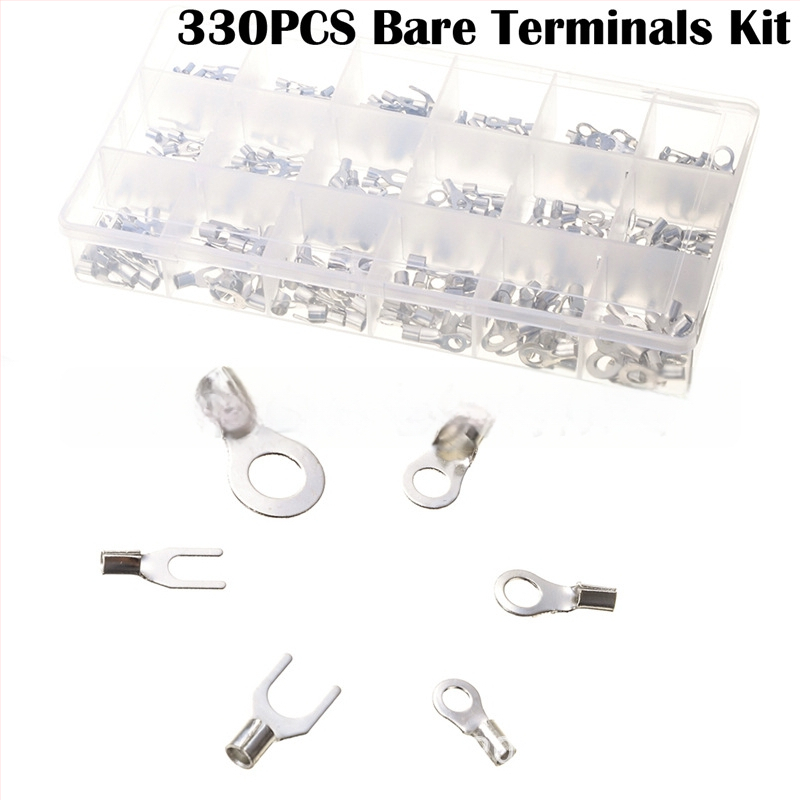 Brilliant Electric 330 bucăți terminale din cupru presate la rece – borne rotunde neizolate, terminale deschise în formă de furcă