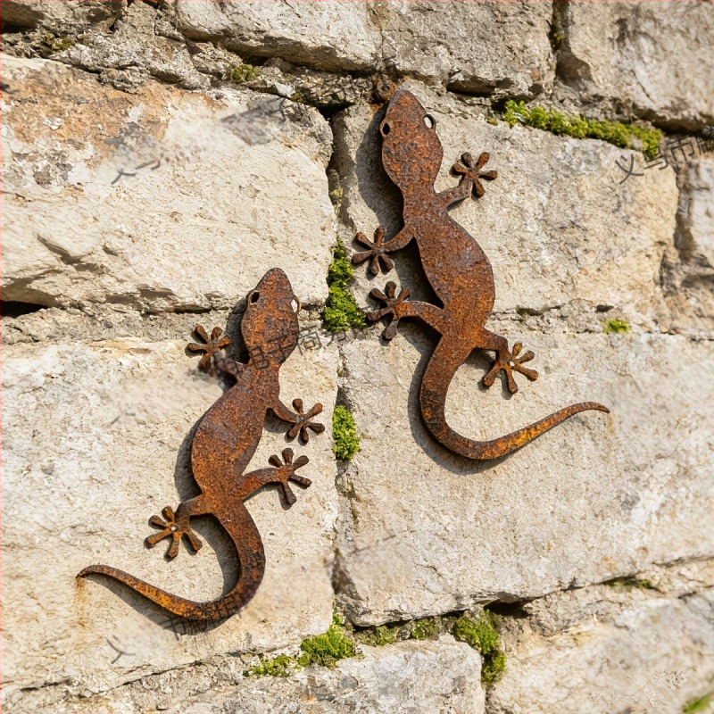 Gecko metal ruginit, decor de perete în siluetă pentru grădină