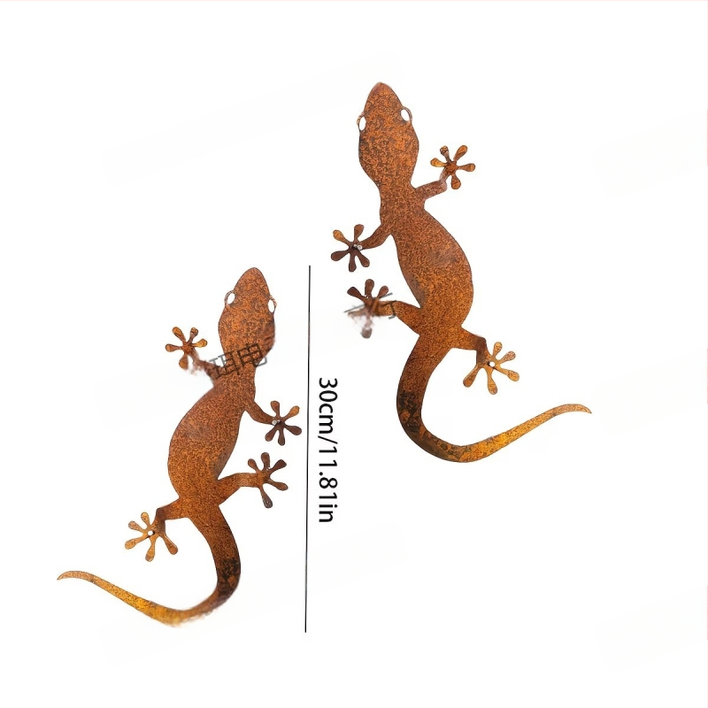 Gecko metal ruginit, decor de perete în siluetă pentru grădină