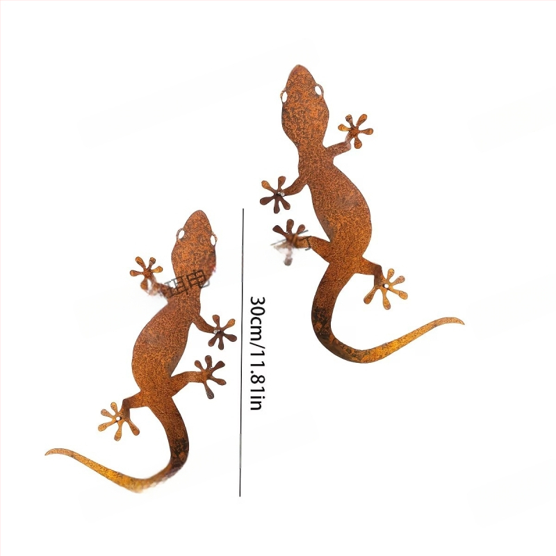 Gecko metal ruginit, decor de perete în siluetă pentru grădină