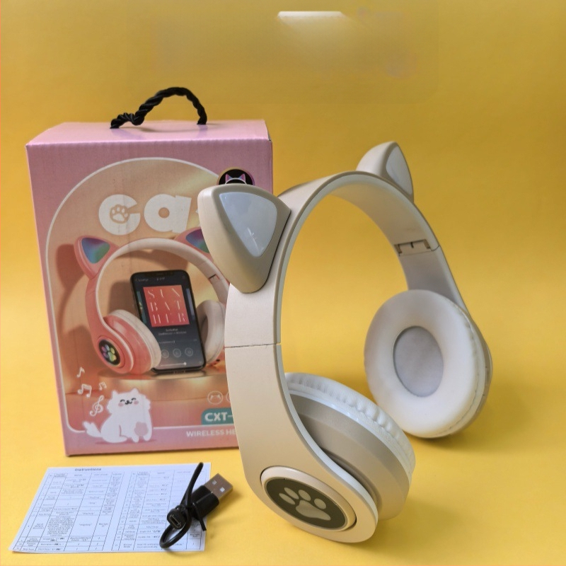Căști Bluetooth B39M cu urechi de pisică și iluminare, over-ear, fără fir pentru telefoane mobile