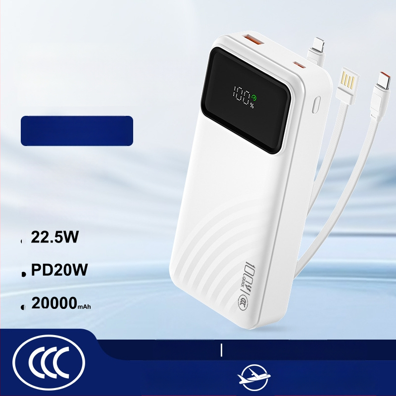 Power bank certificat 3C pentru încărcare rapidă, capacitate mare, cablu încorporat, afișaj digital inteligent, încărcare rapidă PD, 20000mAh