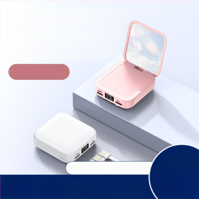 Oglindă de machiaj cu power bank de 20000 mAh, mini, universală, cablu de încărcare încorporat, imprimare logo