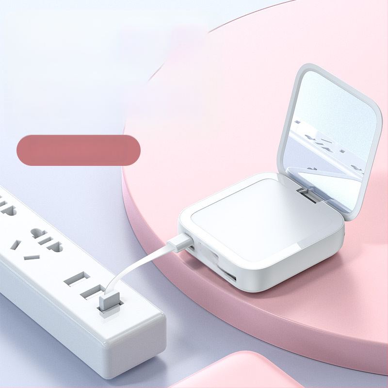 Oglindă de machiaj cu power bank de 20000 mAh, mini, universală, cablu de încărcare încorporat, imprimare logo