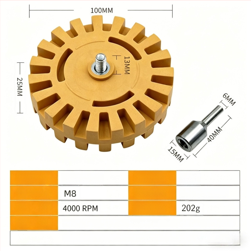 Disc pneumatic pentru îndepărtarea adezivului și roată de polizare din cauciuc pentru autocolante auto