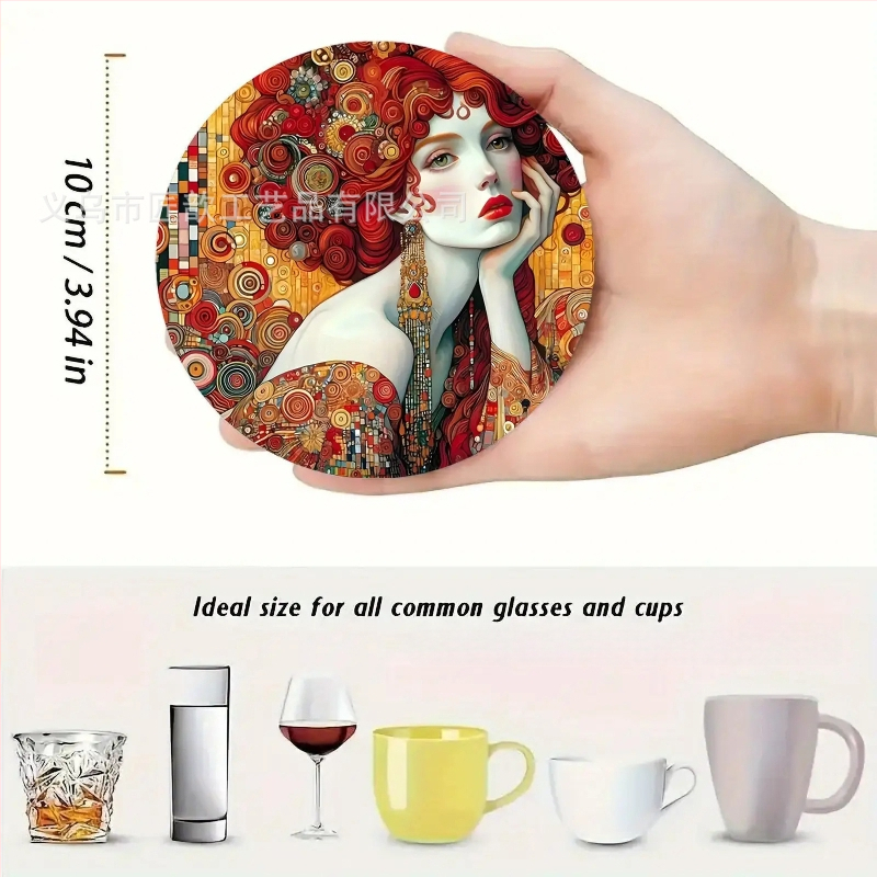 Suporturi pentru pahare din lemn, 2D, cu motive florale și siluete feminine, pentru casă și birou