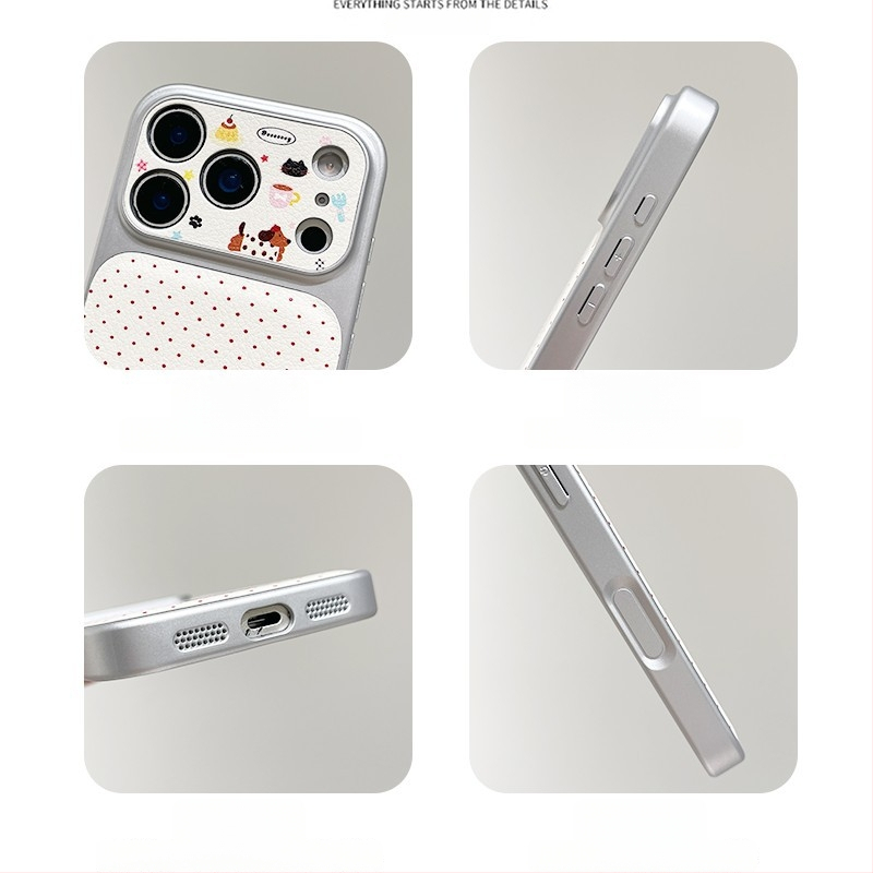 Kaia stil coreean minimalist, husă pentru iPhone 17 Pro Max cu buline roșii și un dachshund desenat