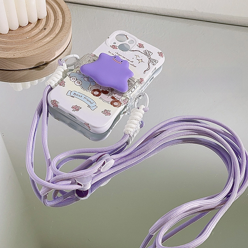 Carcasă pentru telefon Ditto mov, cu clip pe spate, șnur lung pentru gât și bretea crossbody din sfoară împletită, durabilă