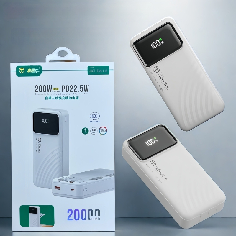 Power bank de 20.000 mAh, compact, cu cablu încorporat, pentru Vivo, încărcare rapidă