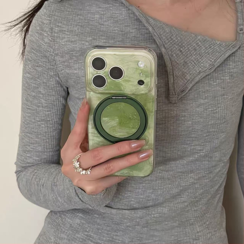 Husă cu gradient verde și suport rotativ pentru iPhone 17 Pro Max, iPhone 16 și iPhone 15