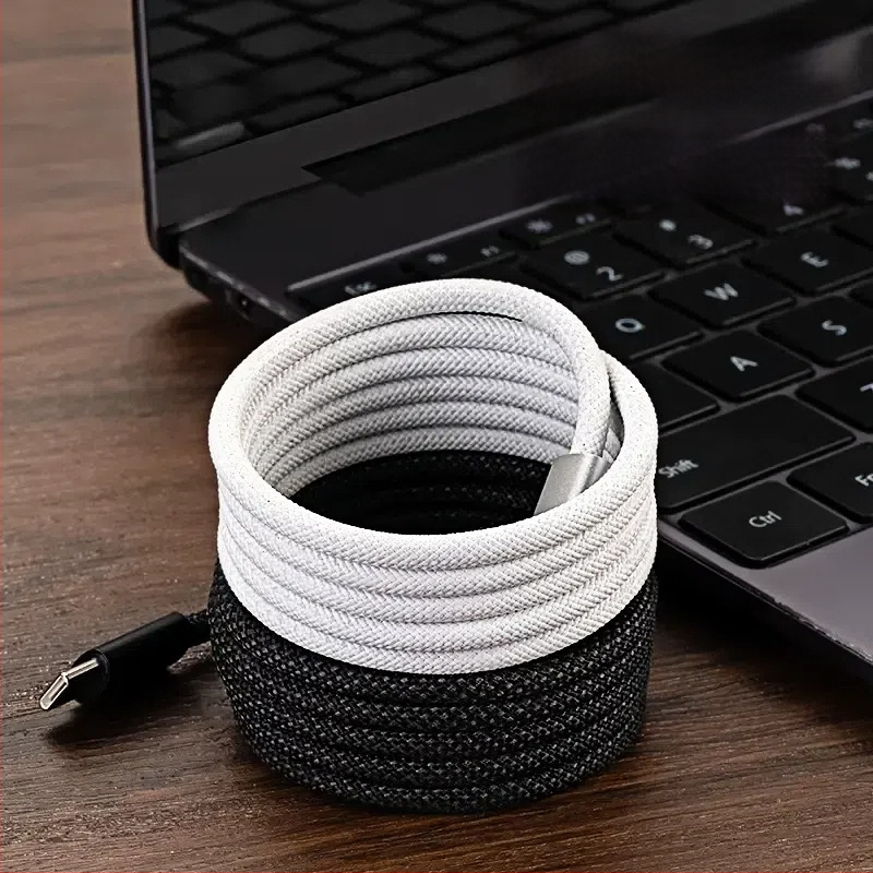 Cablu de date magnetic împletit, 66W încărcare rapidă, cu spațiu de stocare, pentru telefoane și tablete