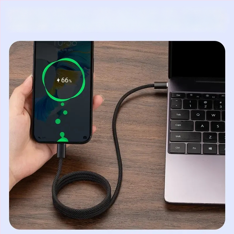 Cablu de date magnetic împletit, 66W încărcare rapidă, cu spațiu de stocare, pentru telefoane și tablete