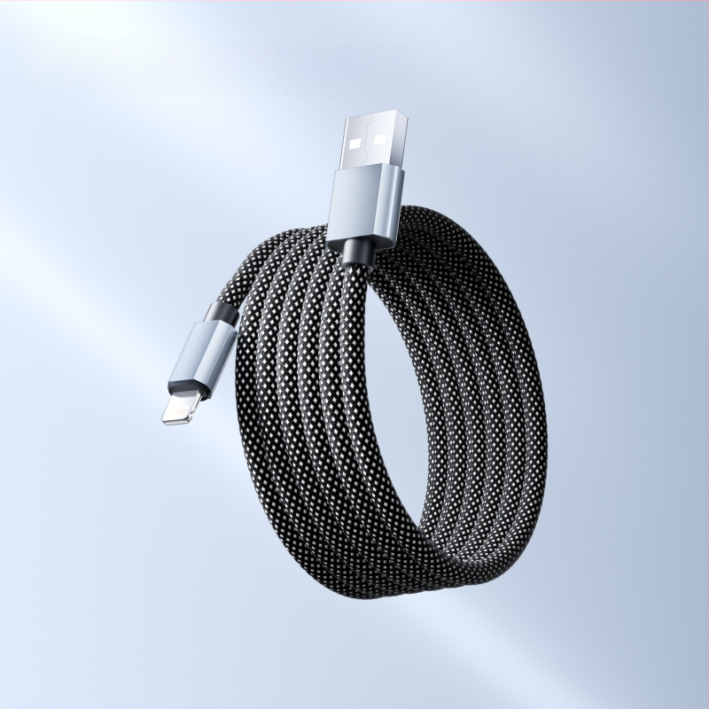 Cablu de date magnetic împletit, 66W încărcare rapidă, cu spațiu de stocare, pentru telefoane și tablete