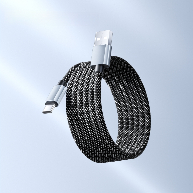 Cablu de date magnetic împletit, 66W încărcare rapidă, cu spațiu de stocare, pentru telefoane și tablete