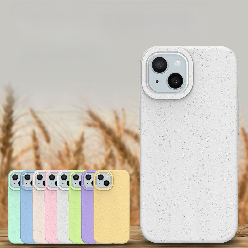 Husă PLA cu paie de grâu pentru iPhone 15 și iPhone 13 Pro Max, alb mat, biodegradabilă, disipare a căldurii, rezistentă la uzură, anti-cadere, anti-amprente