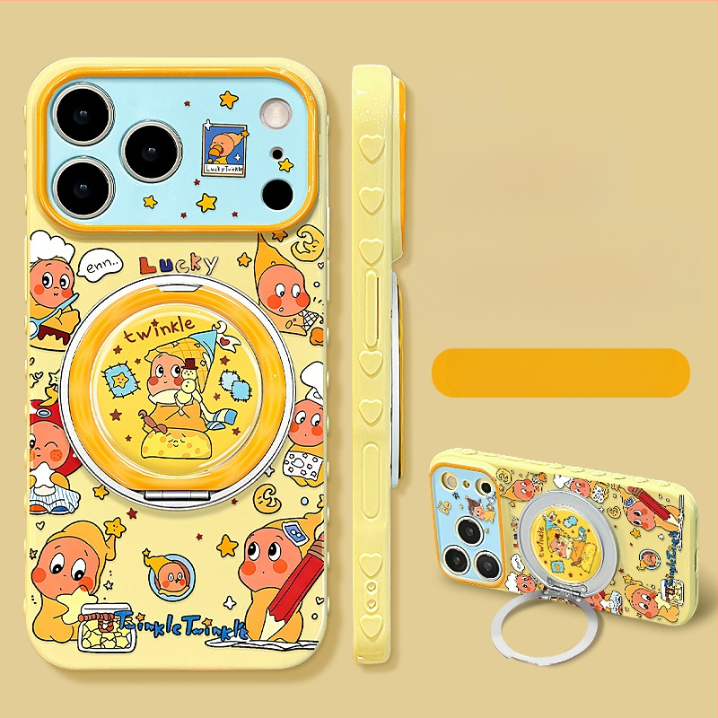 Husă din silicon cu stea desen animat și suport rotativ pentru iPhone 14/15/16/17 Pro Max - drăguță și stilată