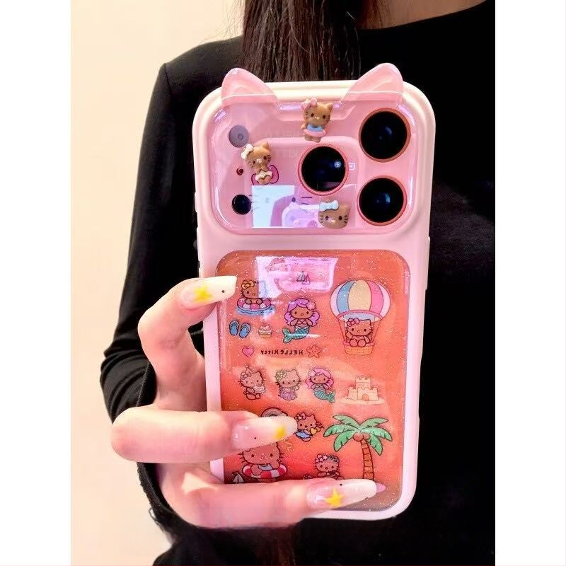 Husă transparentă pentru iPhone 17 Pro Max, temă pisică de vară, protecție anti-cădere