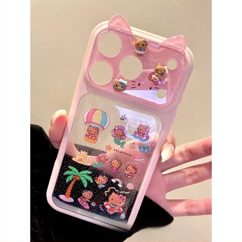 Husă transparentă pentru iPhone 17 Pro Max, temă pisică de vară, protecție anti-cădere