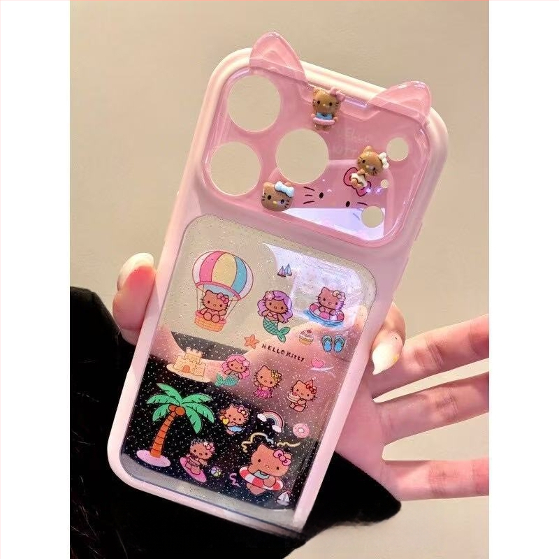 Husă transparentă pentru iPhone 17 Pro Max, temă pisică de vară, protecție anti-cădere