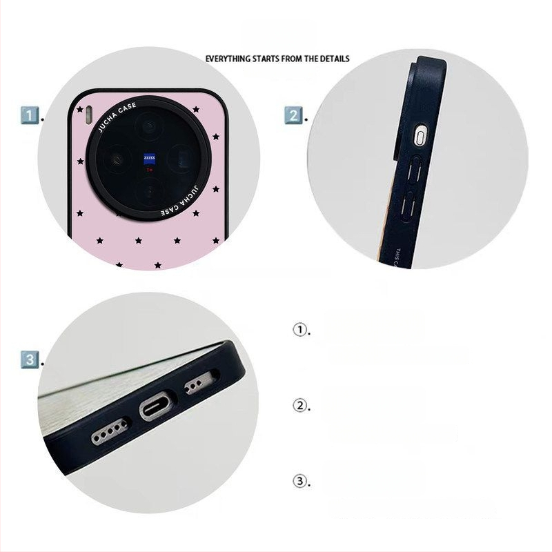 Husă din silicon pentru Vivo X300/X200 Pro, inspirație Instagram, design minimalist, rezistentă la murdărie, model cu stele negre, rezistentă la cădere