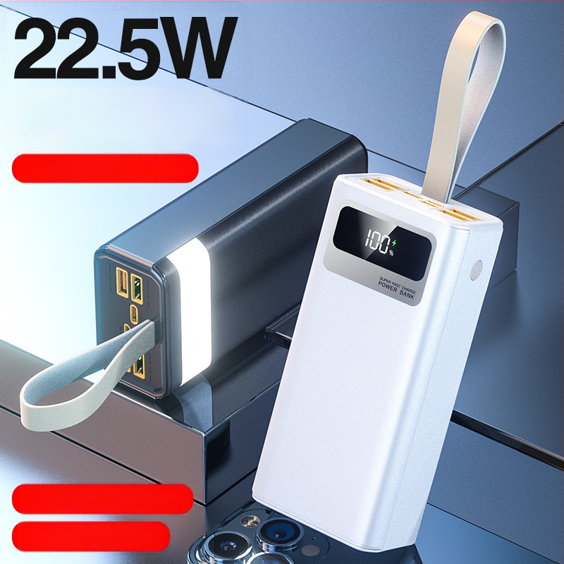 Power bank de 30000 mAh, încărcare rapidă PD 22,5W, cu șnur pentru purtare, încărcare bidirecțională, portabil