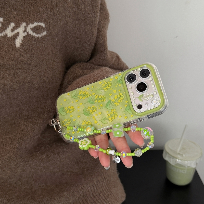 Husa de protecție KPP, stil Ins, cu floare de rapiță verde pentru iPhone 17 Pro și 17 Pro Max