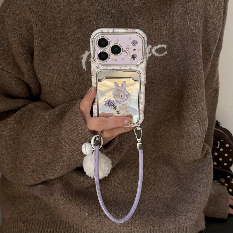 Husa iPhone KPP cu oglindă, floral mov de primăvară, iepuraș mic