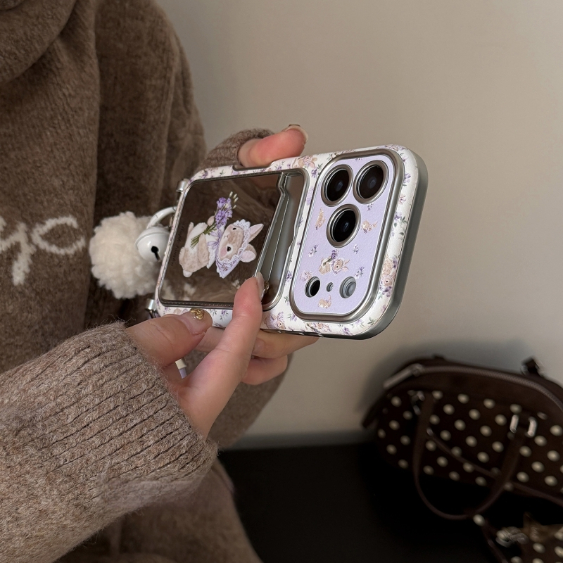 Husa iPhone KPP cu oglindă, floral mov de primăvară, iepuraș mic