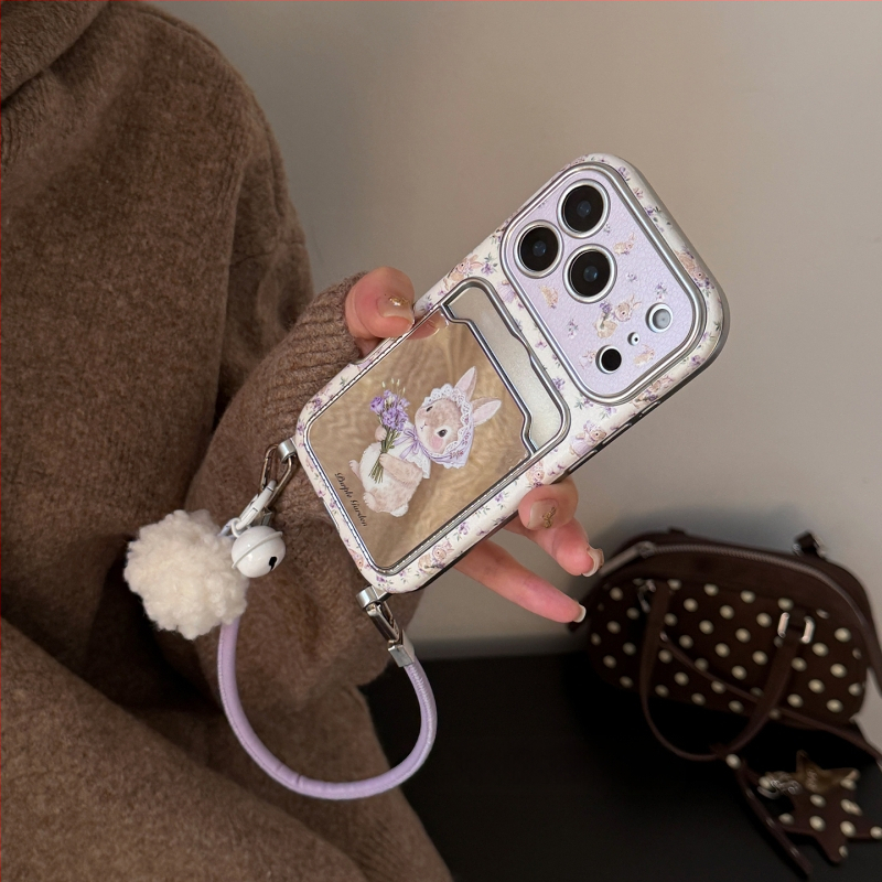 Husa iPhone KPP cu oglindă, floral mov de primăvară, iepuraș mic