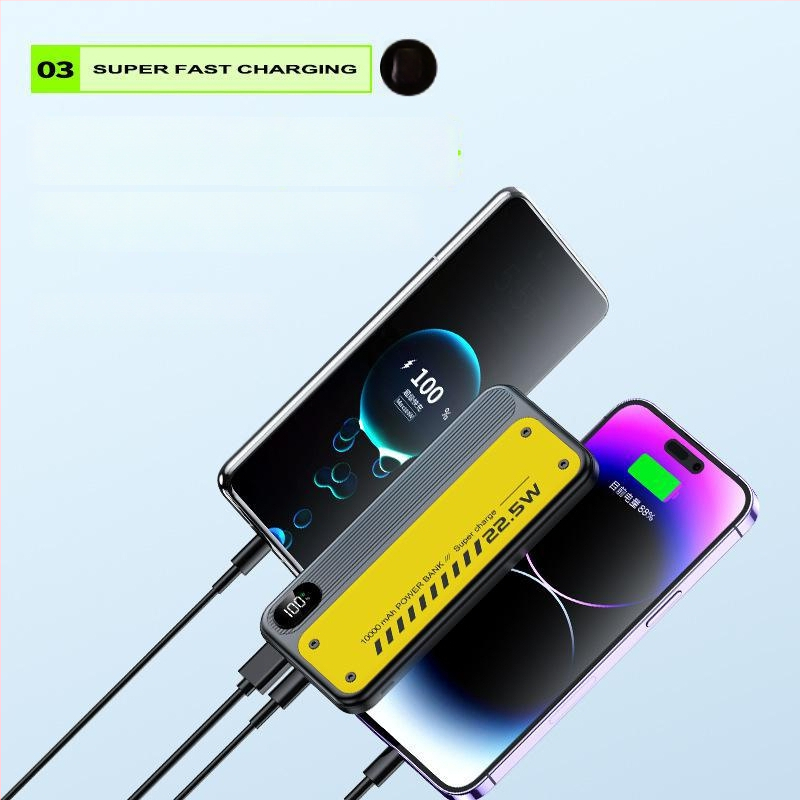 Baterie externă 20000 mAh cu încărcare rapidă bidirecțională de 22,5 W, ultra-subțire, cablu încorporat și afișaj digital