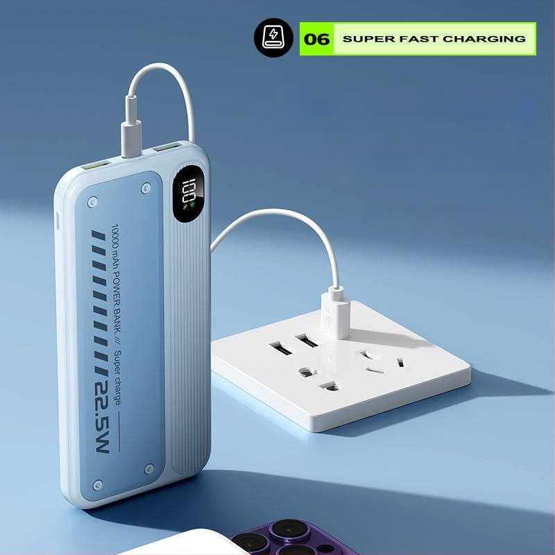Baterie externă 20000 mAh cu încărcare rapidă bidirecțională de 22,5 W, ultra-subțire, cablu încorporat și afișaj digital