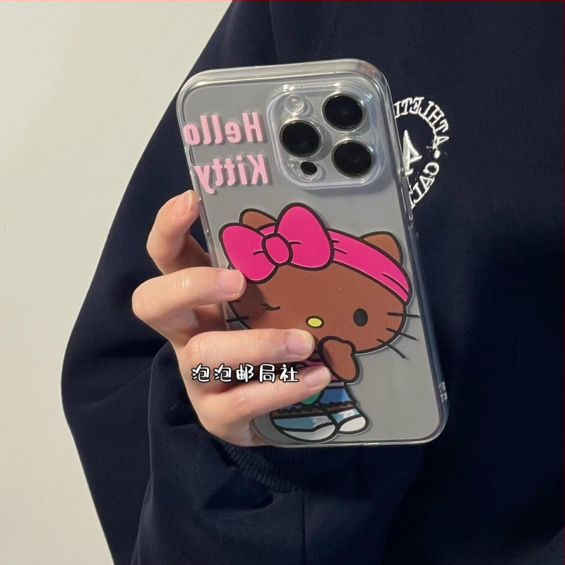 Husa KT Cat pentru telefon, în stil Instagram, din piele neagră, pentru iPhone 14 Pro Max