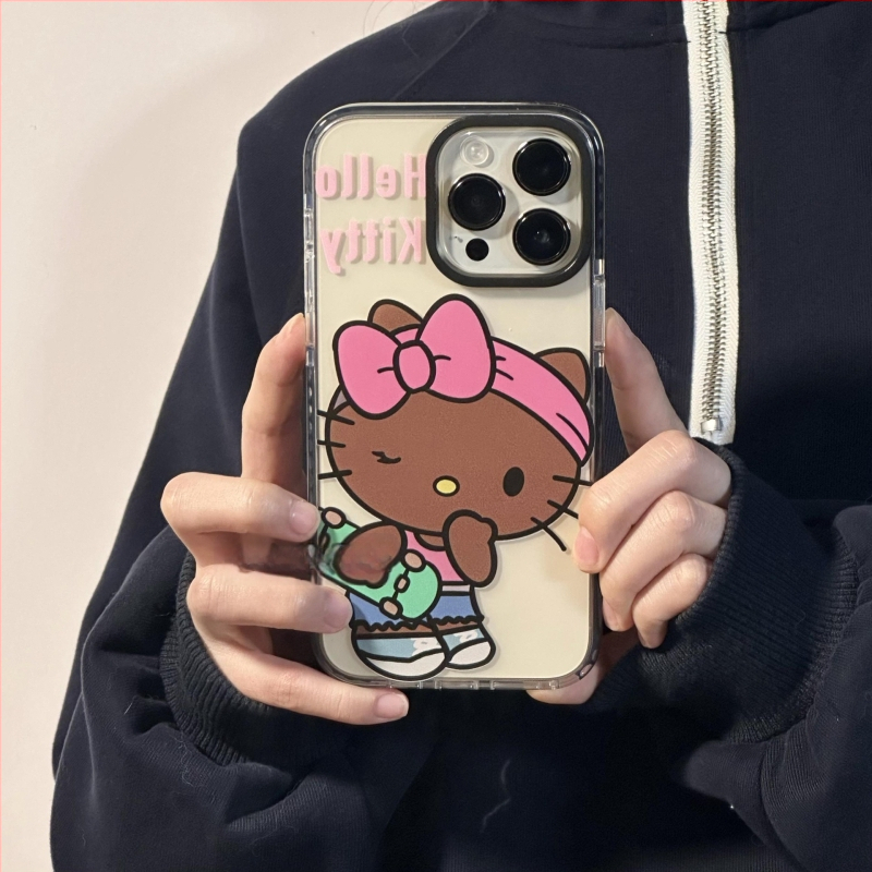 Husa KT Cat pentru telefon, în stil Instagram, din piele neagră, pentru iPhone 14 Pro Max