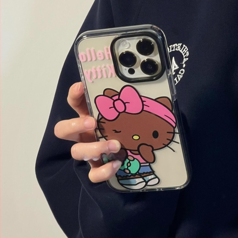 Husa KT Cat pentru telefon, în stil Instagram, din piele neagră, pentru iPhone 14 Pro Max