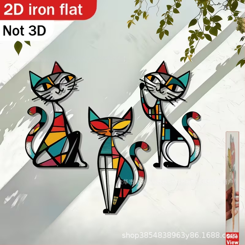 Noul set de 3 piese pentru comerț transfrontalier: pisică decor Putuo, decor de perete din metal, pandantiv de pisică din fier