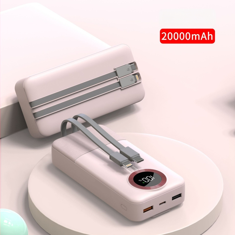 Power bank cu cablu încorporat, 20.000 mAh, capacitate mare, încărcare rapidă, afișaj digital al nivelului bateriei.