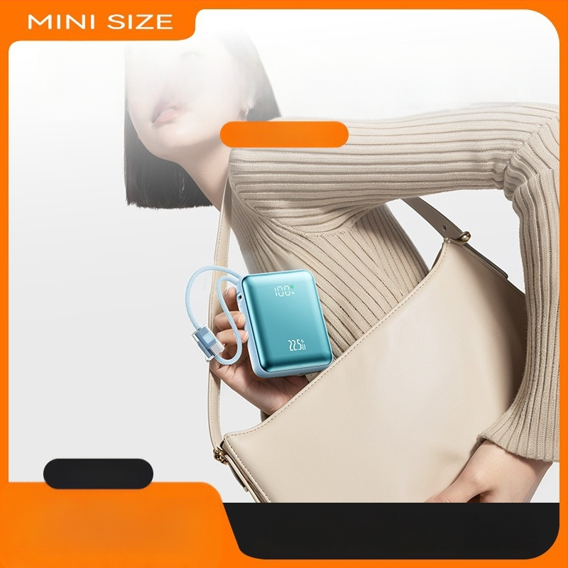 Power Bank mini de 10000mAh, cablu împletit încorporat, încărcare rapidă PD 2.0