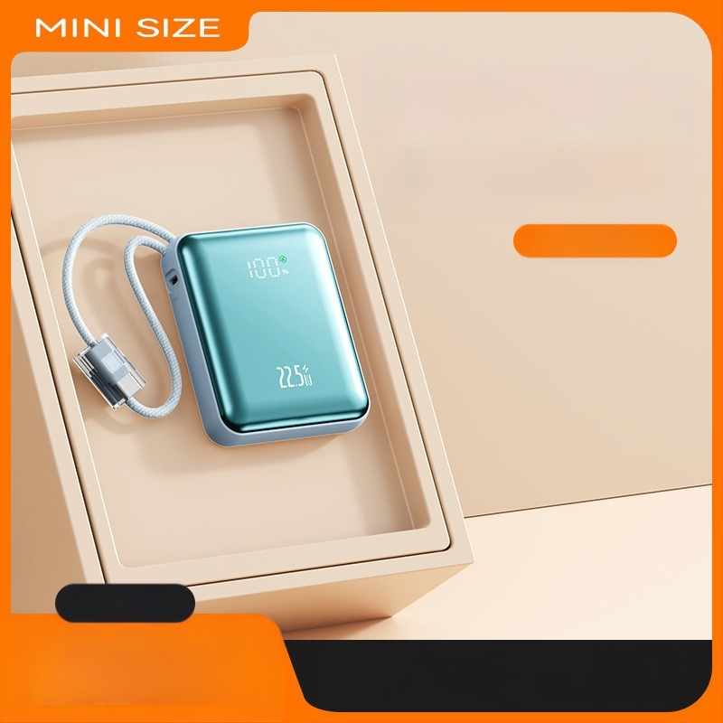 Power Bank mini de 10000mAh, cablu împletit încorporat, încărcare rapidă PD 2.0