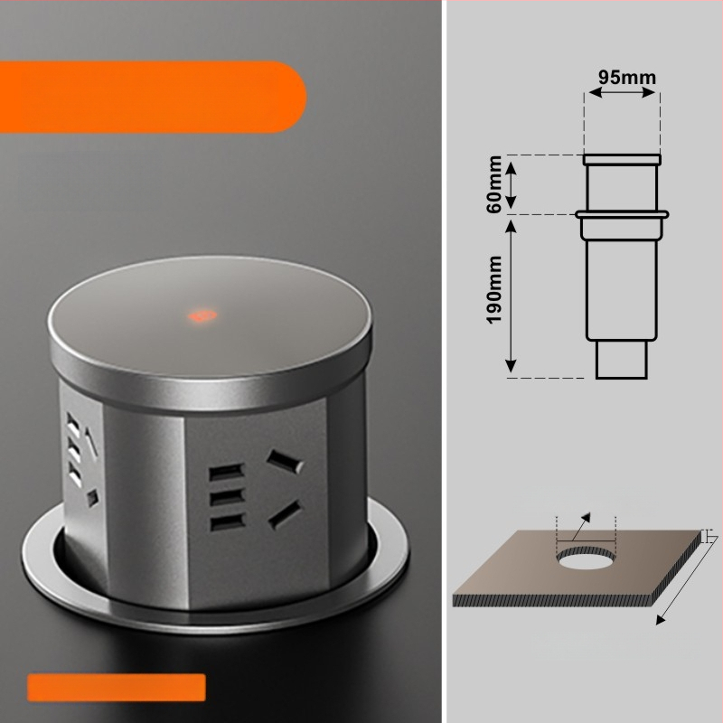 Priză de birou reglabilă, încastrată, cu design insulă ascuns, priză inteligentă