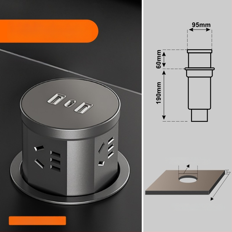 Priză de birou reglabilă, încastrată, cu design insulă ascuns, priză inteligentă