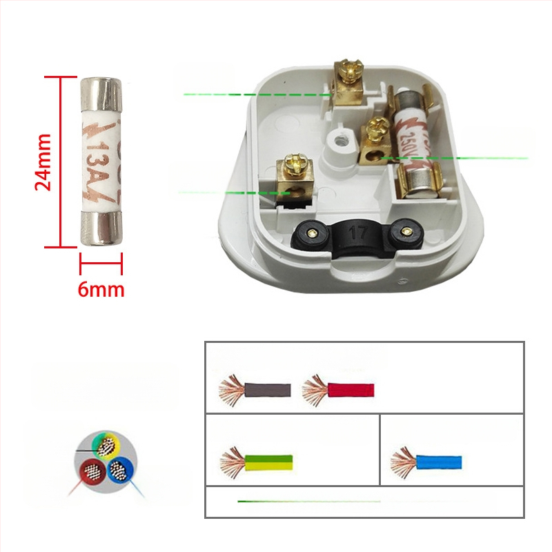 Plug britanic standard 13A, cupru pur, versiune UK, 3 pini, cu siguranță