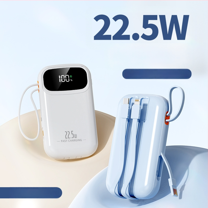 Power bank cu încărcare rapidă de 22,5W, cablu încorporat, portabil, capacitate 10000 mAh, logo personalizat