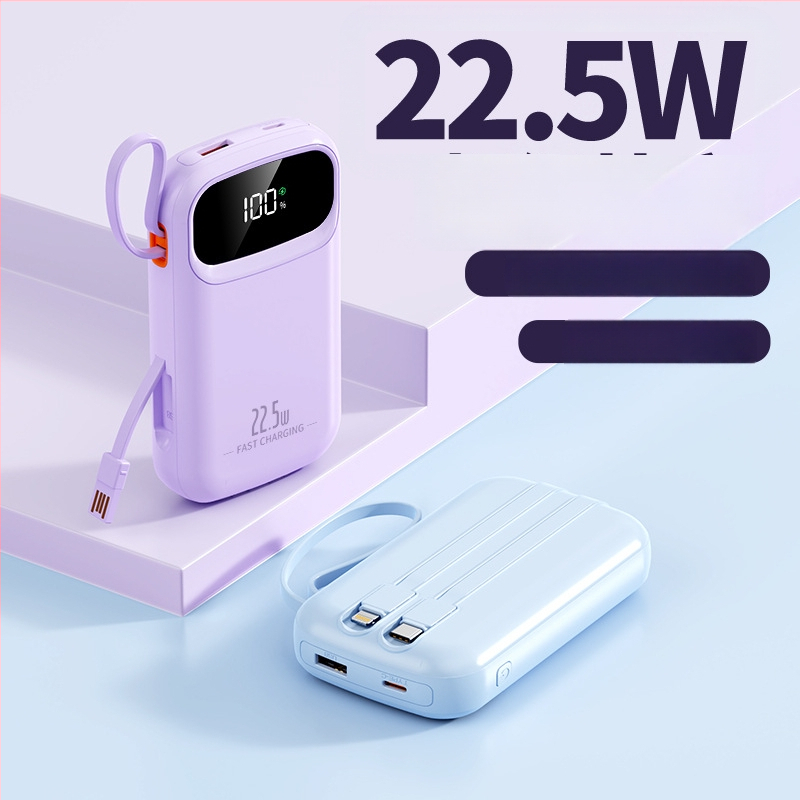 Power bank cu încărcare rapidă de 22,5W, cablu încorporat, portabil, capacitate 10000 mAh, logo personalizat