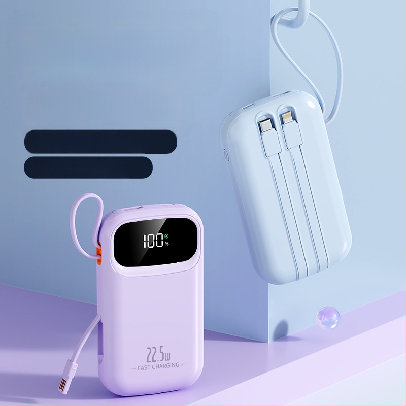 Power bank cu încărcare rapidă de 22,5W, cablu încorporat, portabil, capacitate 10000 mAh, logo personalizat
