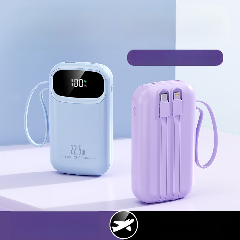 Power bank cu încărcare rapidă de 22,5W, cablu încorporat, portabil, capacitate 10000 mAh, logo personalizat