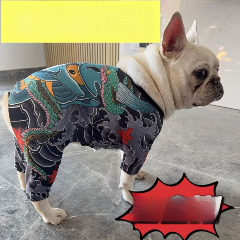 Tricou pentru câini cu imprimeu tatuaj pentru Bulldog Francez, Mops, Corgi și Bulldog – toate sezoanele