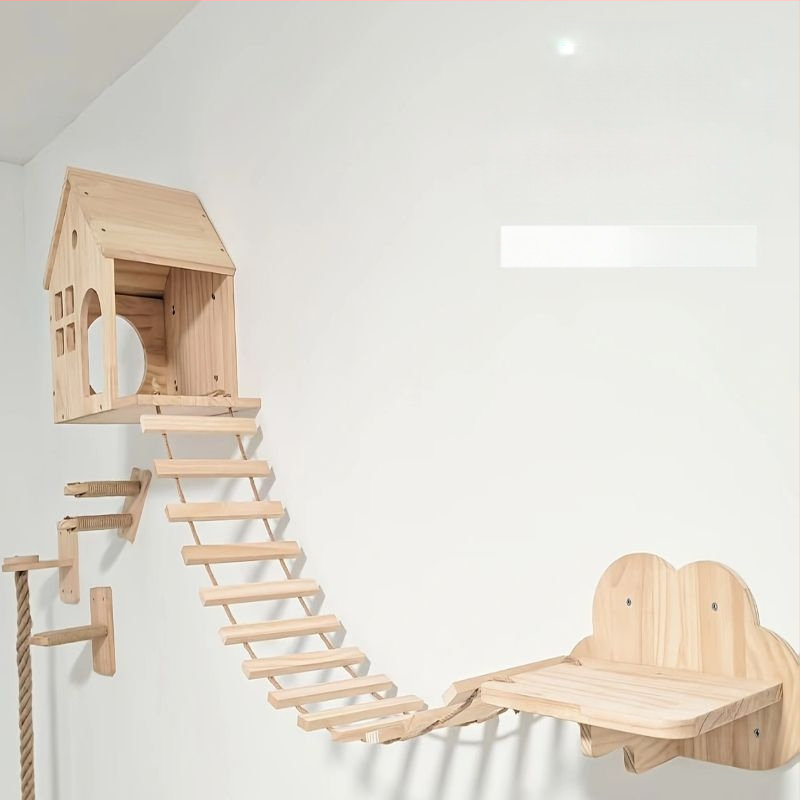 Set de mobilier pentru pisici: scară din frânghie pentru pisici, cuib pentru pisici cu accesorii, ramă de cățărare, pod suspendat, scară moale pentru pisici, scări pentru pisici, mobilier de perete pentru pisici