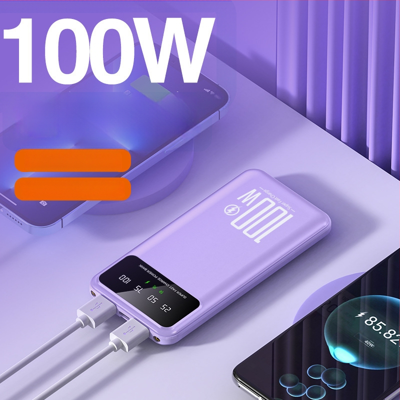 KC Power bank cu cablu încorporat, 20.000 mAh, încărcare rapidă 100W PD, capacitate mare, portabil, personalizabil