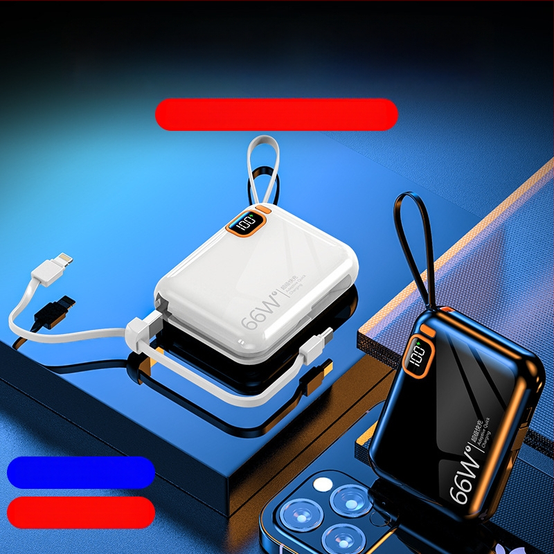 Power Bank 10000mAh cu cablu încorporat, compactă, capacitate mare, stil desen animat, încărcare rapidă PD3.0